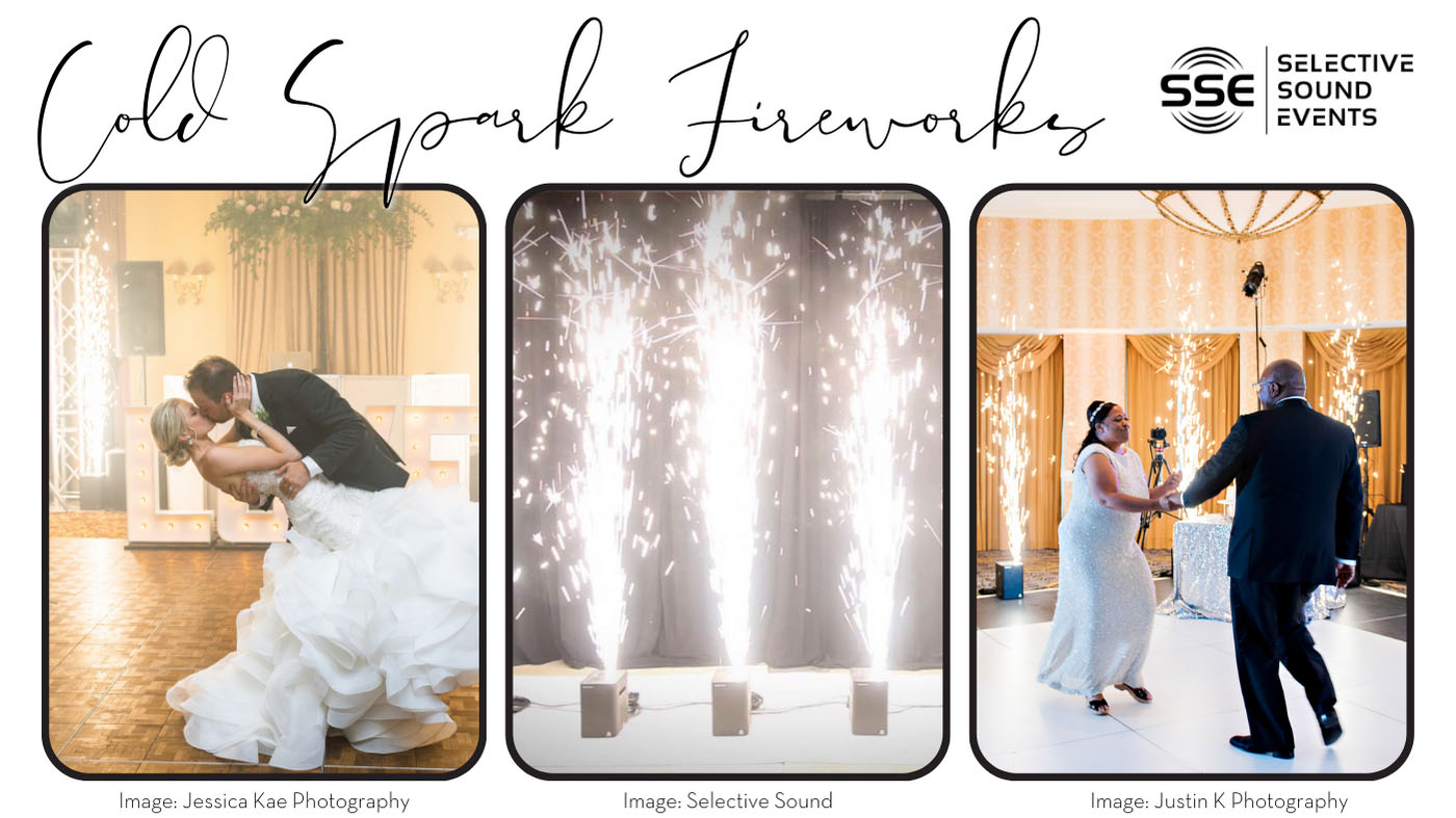graphic showcasing cold spark fireworks at weddings