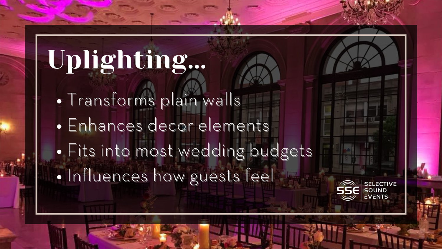 Graphic sharing features of wedding uplighting