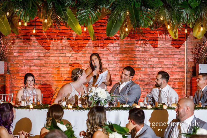 Wedding uplighting shown on brick in Cleveland