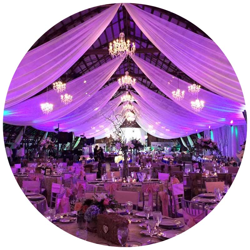 Chandeliers and draping at Cleveland wedding
